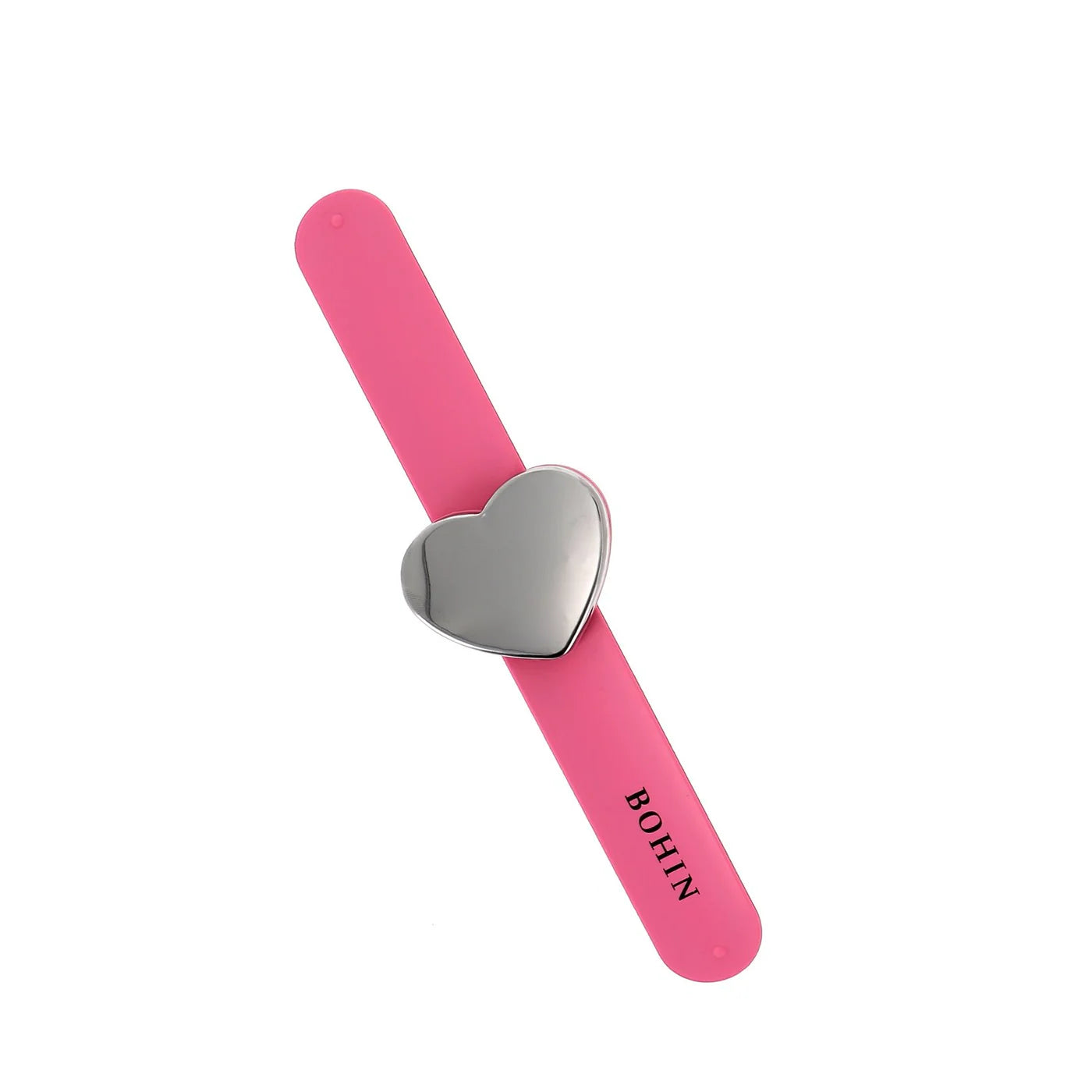 Roze magnetische armband van Bohin met hartvormige magneetplaat, gemaakt van siliconen en roestvrij staal.