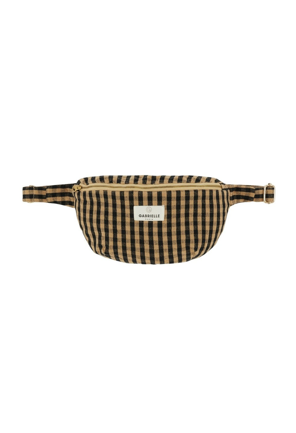 Gabrielle Paris Waistbag in Vichy Café, een heuptas van 100% katoen met een warme beige-bruin geruite print. Stijlvol, praktisch en wasbaar.